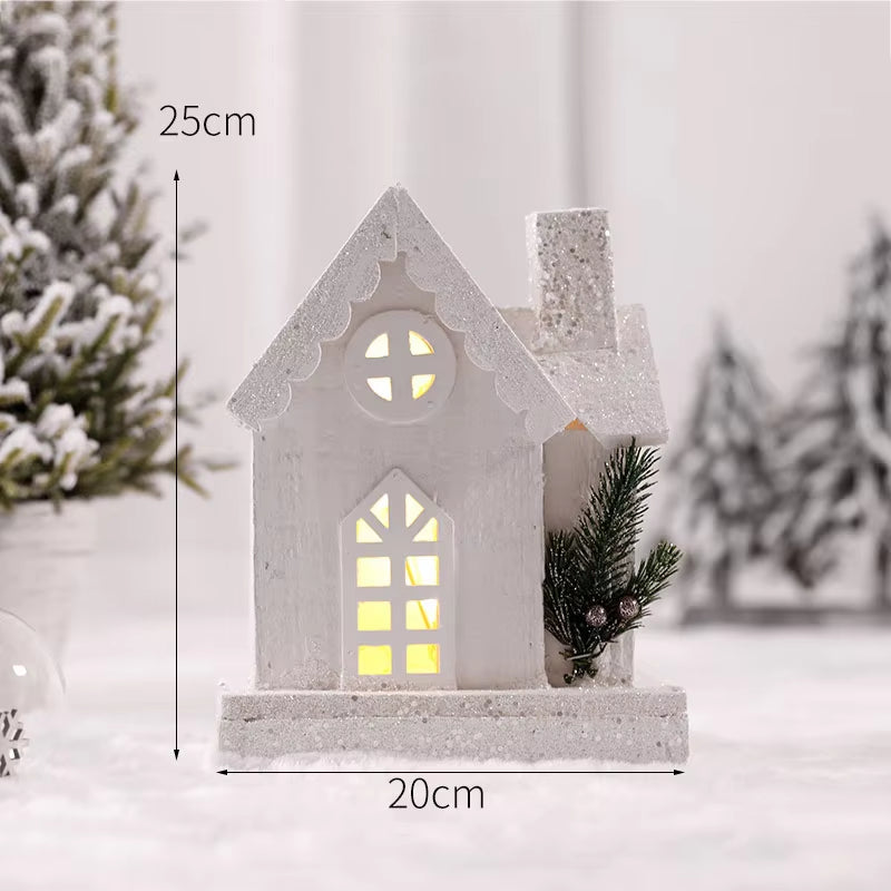 Christmas Wooden Decoration Landscaping Luminous Cabin Snow Scene Street Light House Handmade Landscape Decor Christmas Gifts