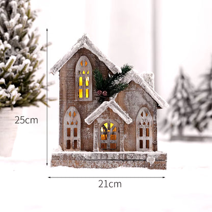 Christmas Wooden Decoration Landscaping Luminous Cabin Snow Scene Street Light House Handmade Landscape Decor Christmas Gifts