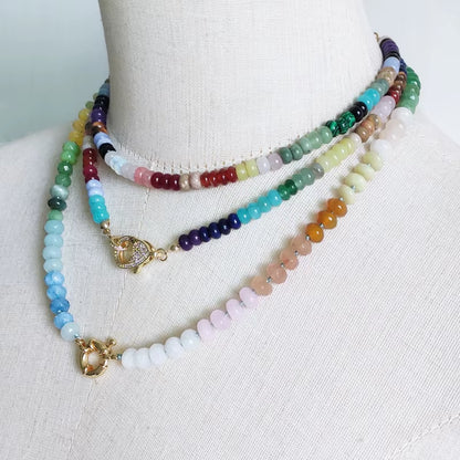 Women Fashion Boho Yellow Jade Pink Crystal Stone White Marble Green Aventurine Mashup Necklaces Banquet Party Glamour Jewelry