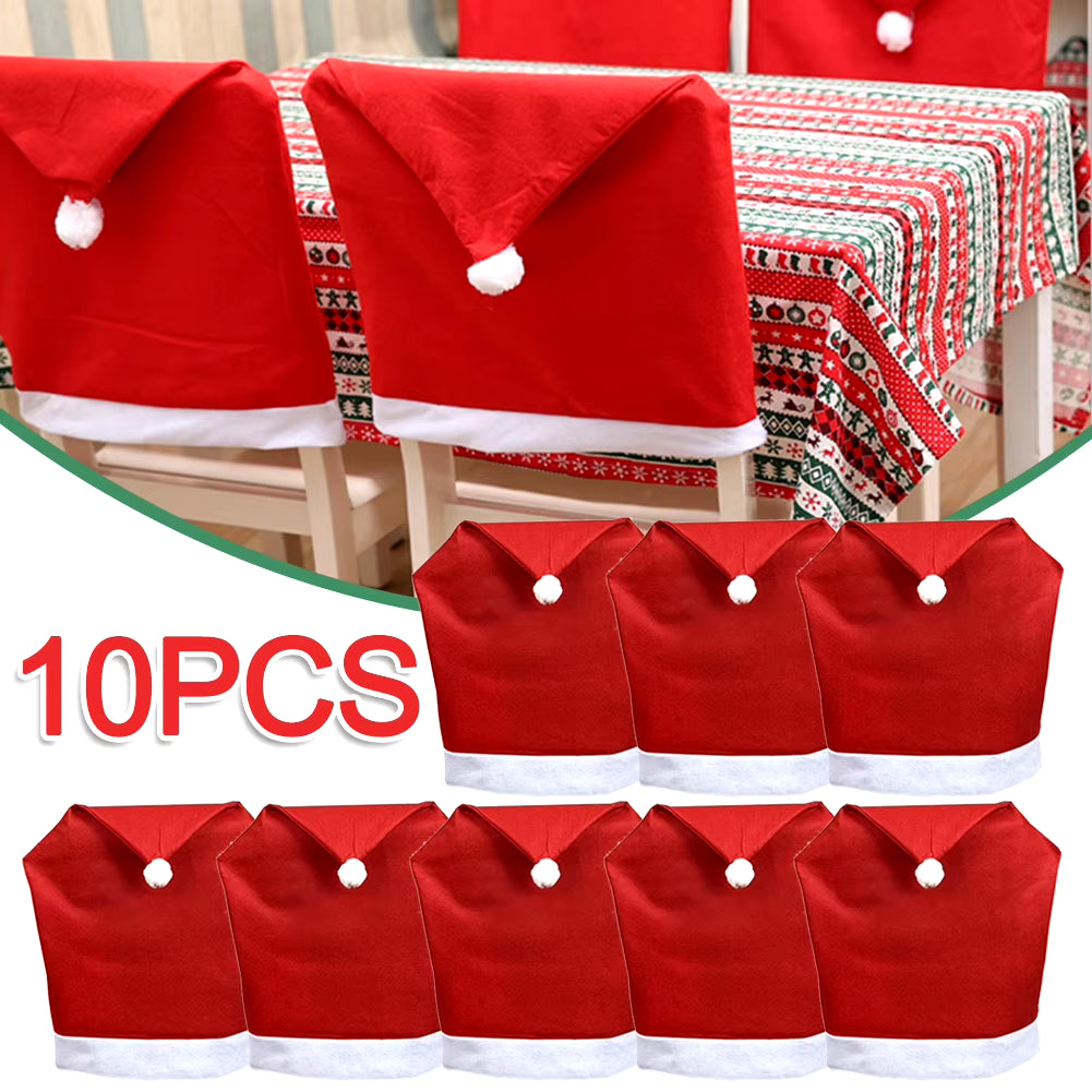 1-10PCS Santa Hat Chair Cover Christmas Table Decoration Santa Hat Home Decoration Christmas Gifts