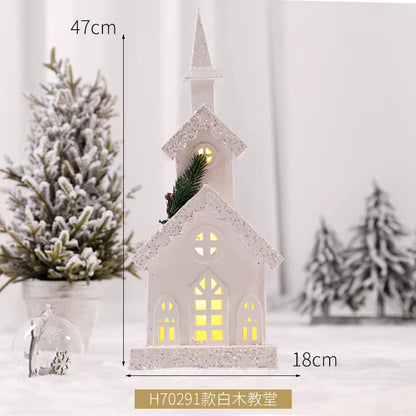 Wooden Christmas Street Light Landscaping Decoration Luminous Cabin Snow Scene House Handmade Landscape Christmas Gifts Navidad