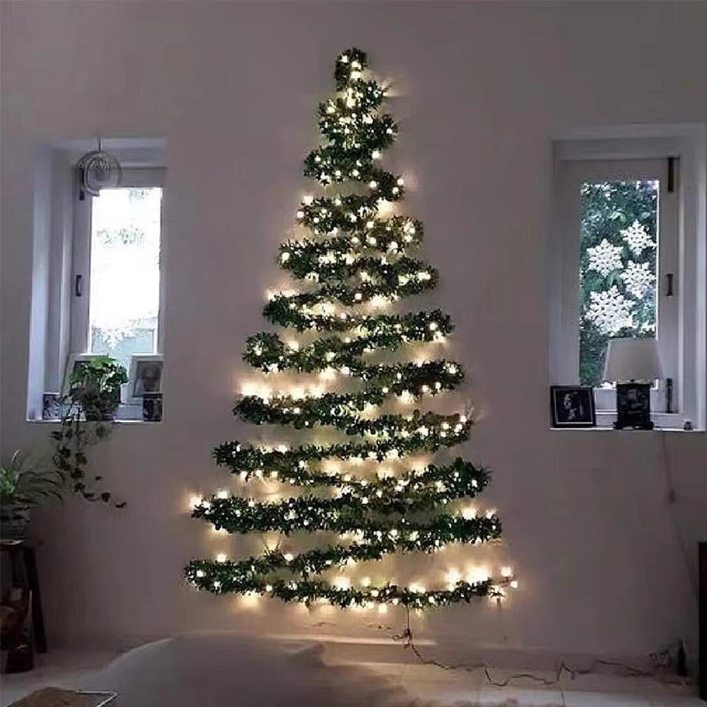 Christmas Vine with Lights Lamp DIY Wall Mounted Xmas Tree Ornaments Festive Atmosphere Decora Greenery Garland Artificial Vine