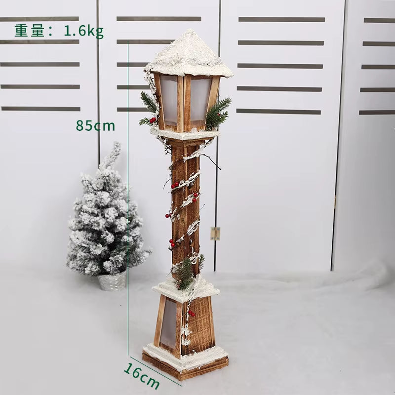 Wooden Christmas Street Light Landscaping Decoration Luminous Cabin Snow Scene House Handmade Landscape Christmas Gifts Navidad