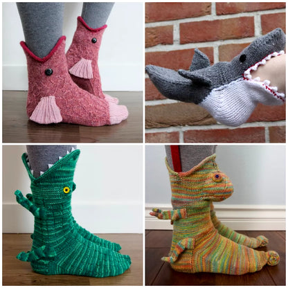 Chameleon Crocodile Knitted Socks Cute Novelty Unisex Winter Warm Floor Christmas Shark Fish New Menand Women Christmas Gifts