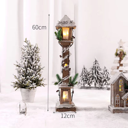 Christmas Wooden Decoration Landscaping Luminous Cabin Snow Scene Street Light House Handmade Landscape Decor Christmas Gifts