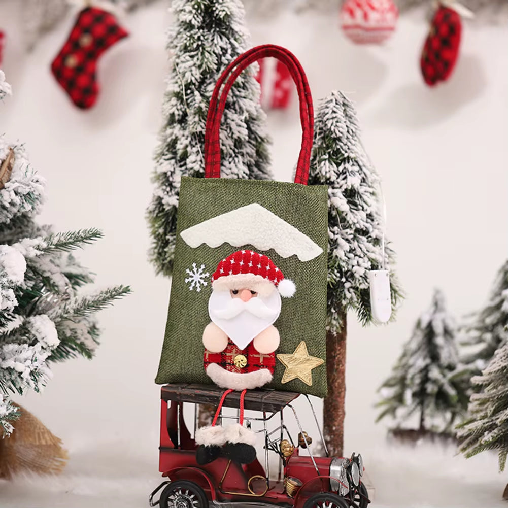 Christmas Gift Candy Bag 3D Santa Snowman Doll Tote Bag New Year Christmas Decorations for Home Reusable Burlap Shopping Bag