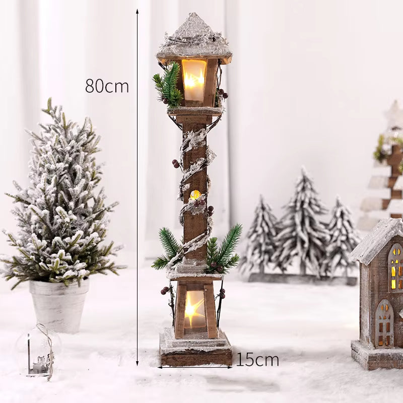 Christmas Wooden Decoration Landscaping Luminous Cabin Snow Scene Street Light House Handmade Landscape Decor Christmas Gifts