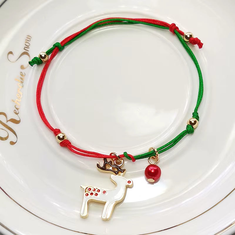 Christmas Theme Braided Rope Bracelet Santa Claus Elk Xmas Tree Alloy Pendant Bracelet Women Kid Gifts Party Jewelry Gifts