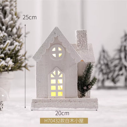 Wooden Christmas Street Light Landscaping Decoration Luminous Cabin Snow Scene House Handmade Landscape Christmas Gifts Navidad