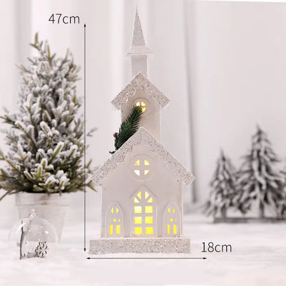 Christmas Wooden Decoration Landscaping Luminous Cabin Snow Scene Street Light House Handmade Landscape Decor Christmas Gifts