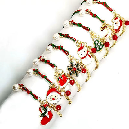 Christmas Theme Braided Rope Bracelet Santa Claus Elk Xmas Tree Alloy Pendant Bracelet Women Kid Gifts Party Jewelry Gifts