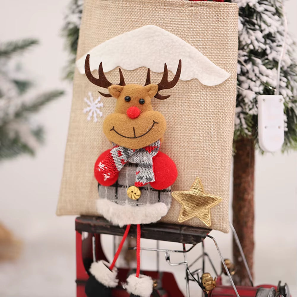 Christmas Gift Candy Bag 3D Santa Snowman Doll Tote Bag New Year Christmas Decorations for Home Reusable Burlap Shopping Bag