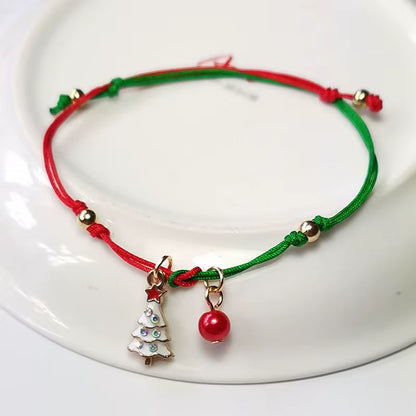 Christmas Theme Braided Rope Bracelet Santa Claus Elk Xmas Tree Alloy Pendant Bracelet Women Kid Gifts Party Jewelry Gifts