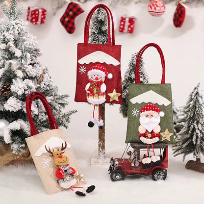 Christmas Gift Candy Bag 3D Santa Snowman Doll Tote Bag New Year Christmas Decorations for Home Reusable Burlap Shopping Bag