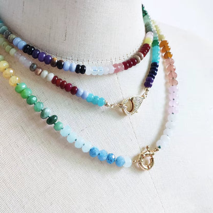 Women Fashion Boho Yellow Jade Pink Crystal Stone White Marble Green Aventurine Mashup Necklaces Banquet Party Glamour Jewelry