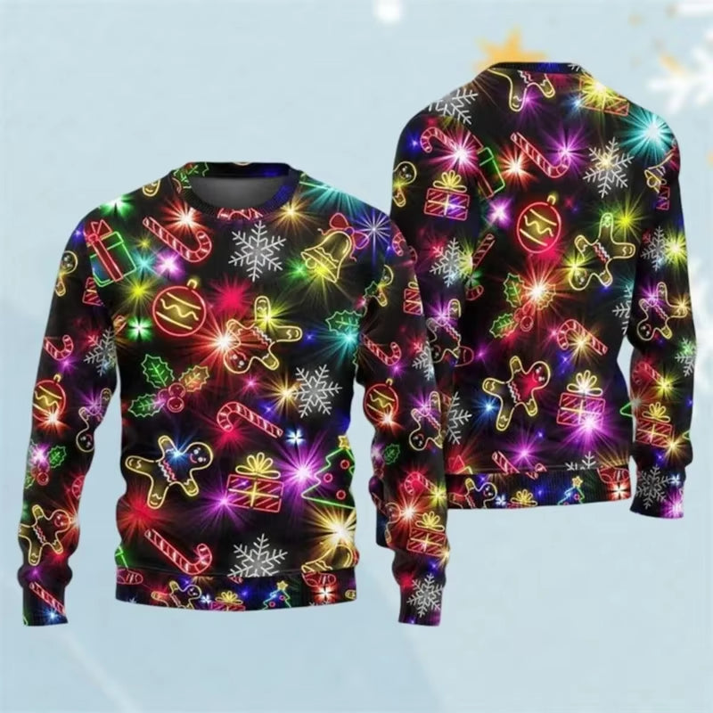 Christmas Colorful Led Light Pattern Sweatshirt Unisex Candy Santa 3D Print Ugly Sweatshirts Festival Casual Clothing Unisex Top