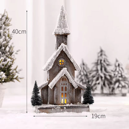 Christmas Wooden Decoration Landscaping Luminous Cabin Snow Scene Street Light House Handmade Landscape Decor Christmas Gifts