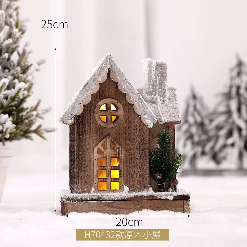 Wooden Christmas Street Light Landscaping Decoration Luminous Cabin Snow Scene House Handmade Landscape Christmas Gifts Navidad