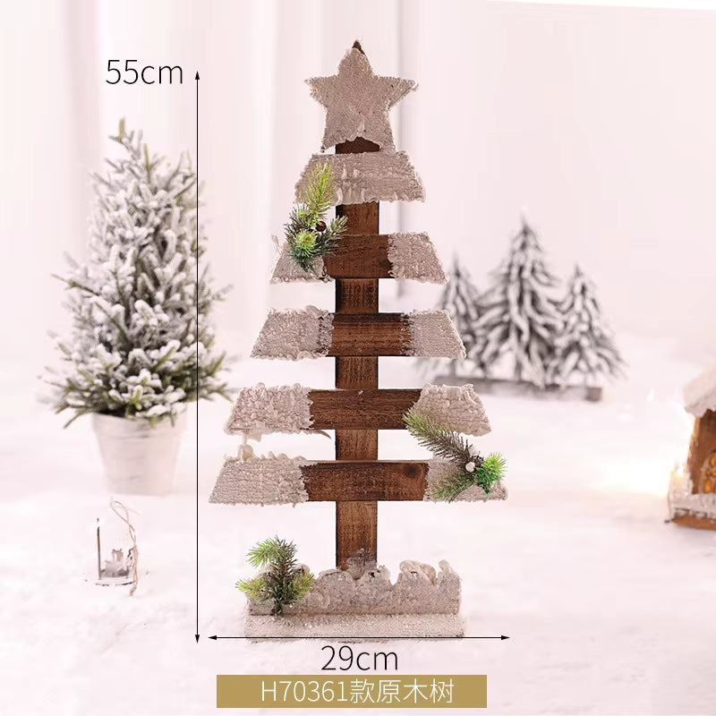 Wooden Christmas Street Light Landscaping Decoration Luminous Cabin Snow Scene House Handmade Landscape Christmas Gifts Navidad