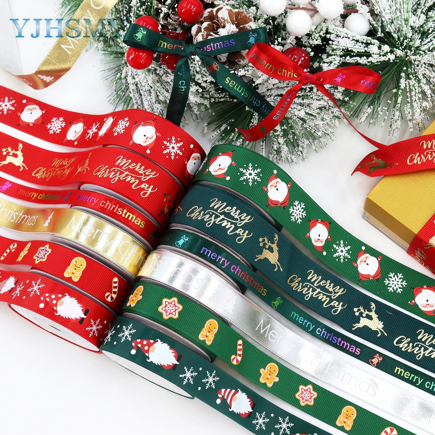 Christmas Ribbons Holiday Grosgrain Satin Ribbons for Christmas Gifts Wrapping Christmas Tree Decorations Festival DIY Crafts 5Y