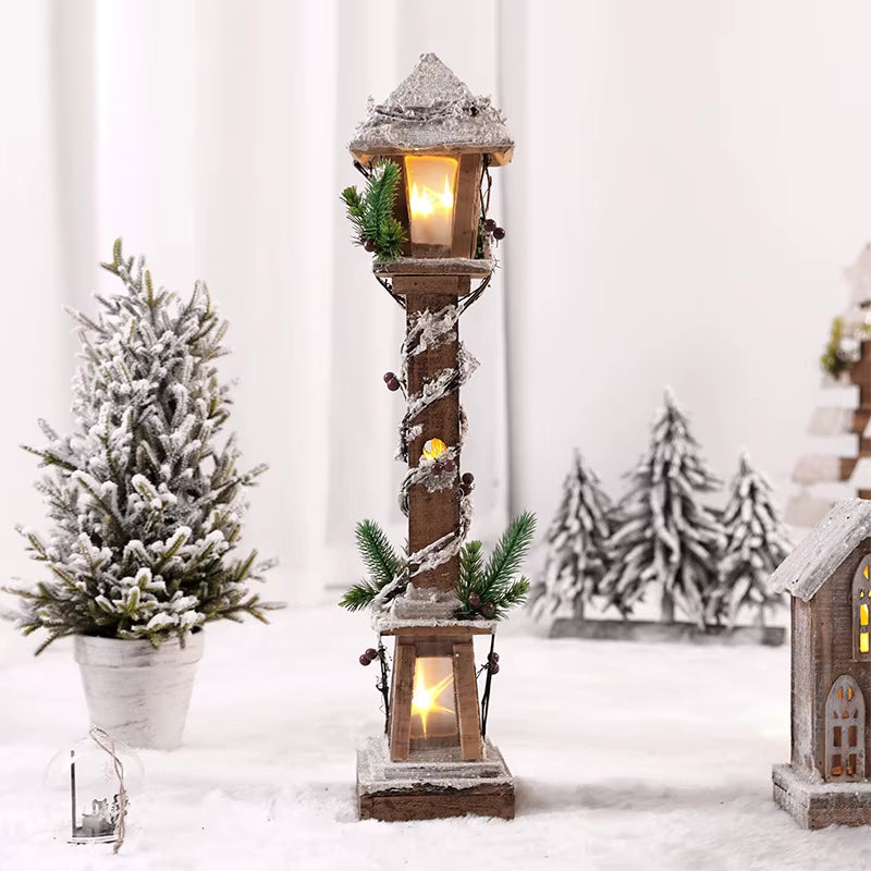 Wooden Christmas Street Light Landscaping Decoration Luminous Cabin Snow Scene House Handmade Landscape Christmas Gifts Navidad