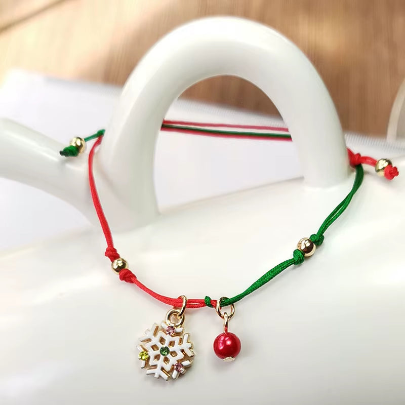 Christmas Theme Braided Rope Bracelet Santa Claus Elk Xmas Tree Alloy Pendant Bracelet Women Kid Gifts Party Jewelry Gifts