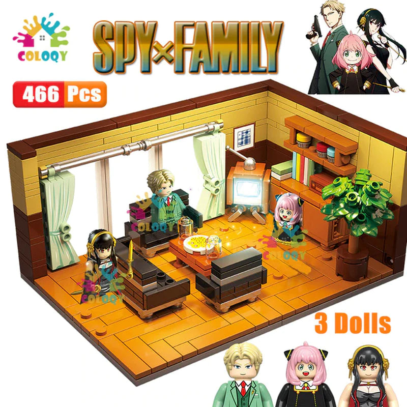 Popular Anime Arnia Spy X Family Living Room Building Blocks Mini Action Figures House Bricks Toys for Kids Christmas Gifts