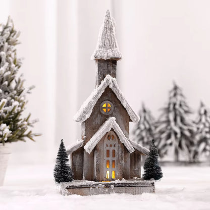 Christmas Wooden Decoration Landscaping Luminous Cabin Snow Scene Street Light House Handmade Landscape Decor Christmas Gifts