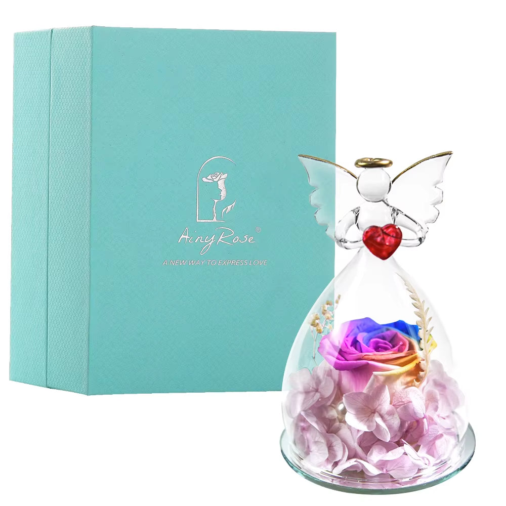 Angel Gifts for Mom Preserved Roses in Glass Forever Eternal Rose Flowers Wedding Birthday Anniversary Valentines Gifts for Her