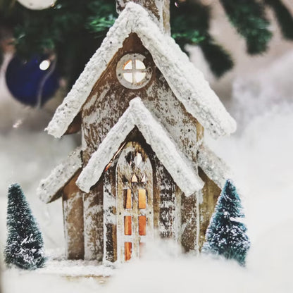 Christmas Wooden Decoration Landscaping Luminous Cabin Snow Scene Street Light House Handmade Landscape Decor Christmas Gifts