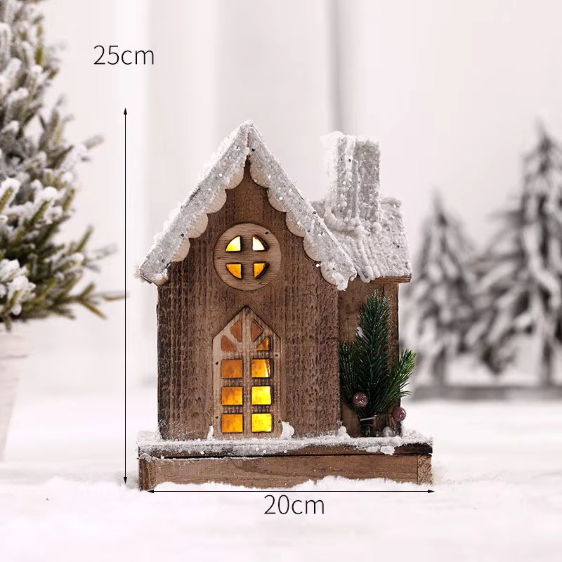 Christmas Wooden Decoration Landscaping Luminous Cabin Snow Scene Street Light House Handmade Landscape Decor Christmas Gifts