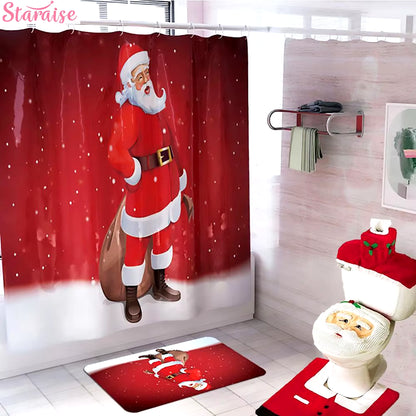 Christmas Ornaments Santa Claus Christmas Decor Bathroom Curtain Merry Christmas Decor for Home Christmas Gifts New Year 2019