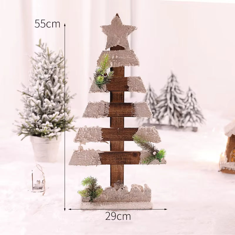 Christmas Wooden Decoration Landscaping Luminous Cabin Snow Scene Street Light House Handmade Landscape Decor Christmas Gifts