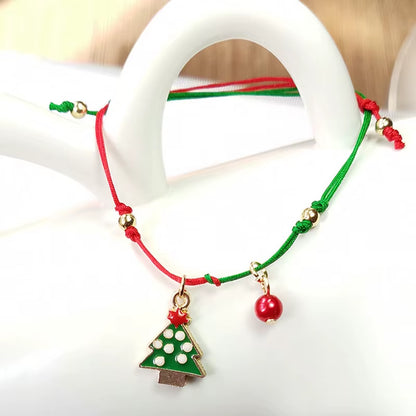 Christmas Theme Braided Rope Bracelet Santa Claus Elk Xmas Tree Alloy Pendant Bracelet Women Kid Gifts Party Jewelry Gifts