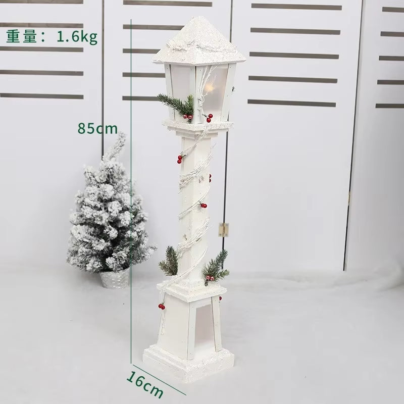 Wooden Christmas Street Light Landscaping Decoration Luminous Cabin Snow Scene House Handmade Landscape Christmas Gifts Navidad