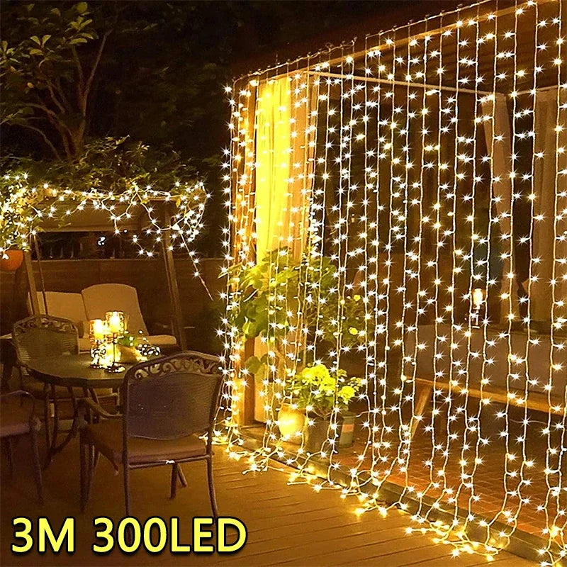 3M LED Curtain String Lights Fairy Decoration USB Holiday Garland Lamp 8 Mode for Home Garden Christmas Party New Year Wedding