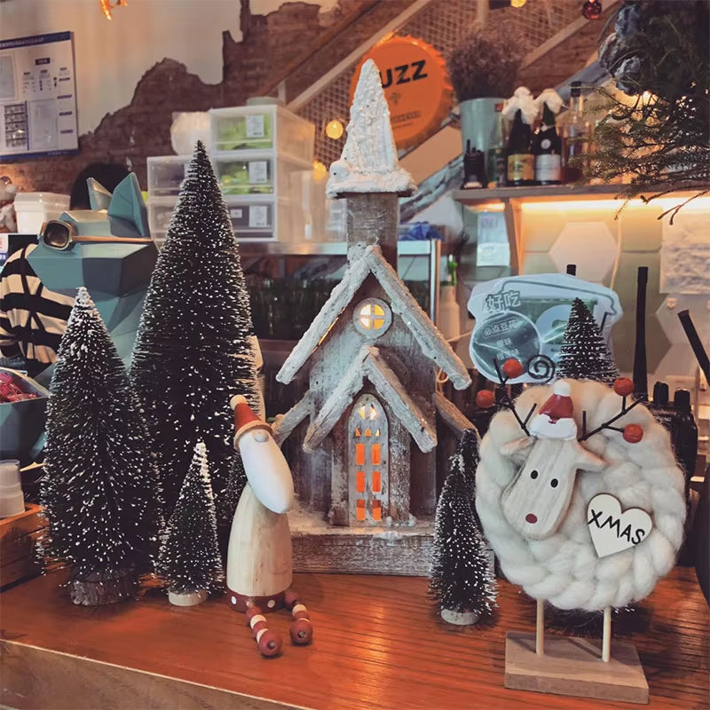 Christmas Wooden Decoration Landscaping Luminous Cabin Snow Scene Street Light House Handmade Landscape Decor Christmas Gifts