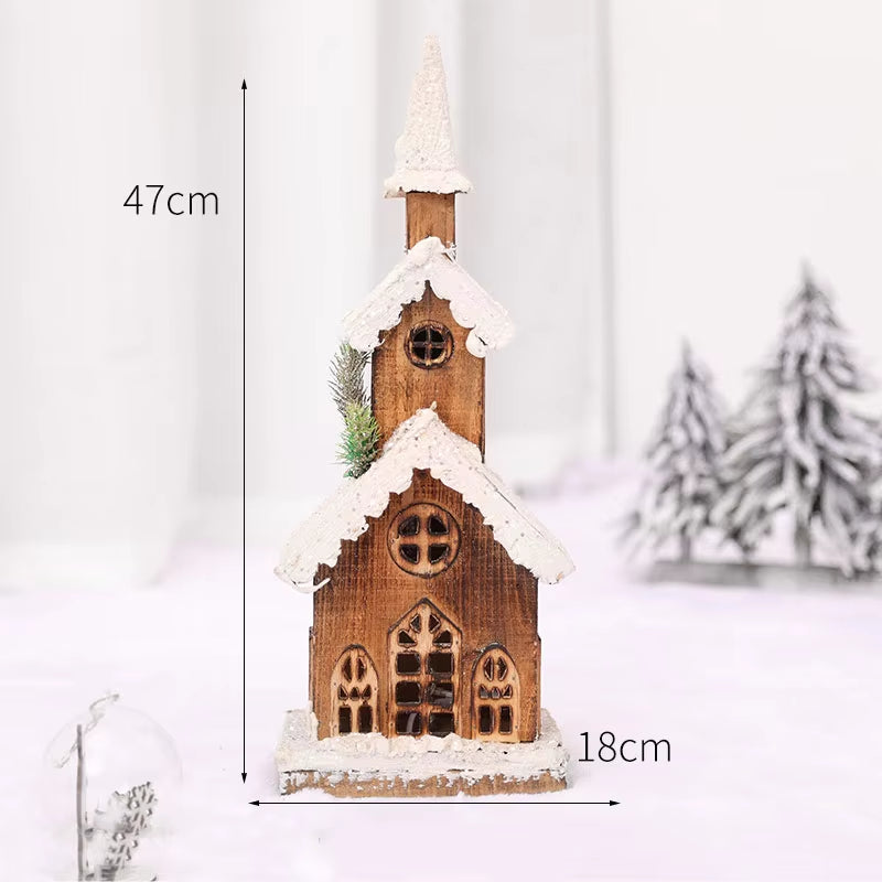 Christmas Wooden Decoration Landscaping Luminous Cabin Snow Scene Street Light House Handmade Landscape Decor Christmas Gifts