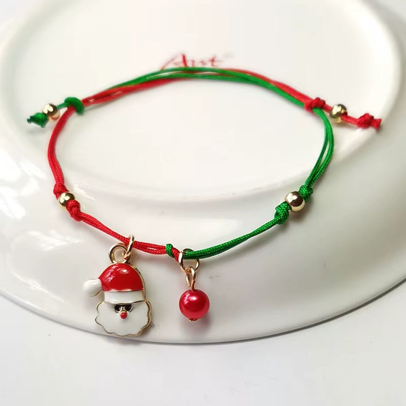 Christmas Theme Braided Rope Bracelet Santa Claus Elk Xmas Tree Alloy Pendant Bracelet Women Kid Gifts Party Jewelry Gifts