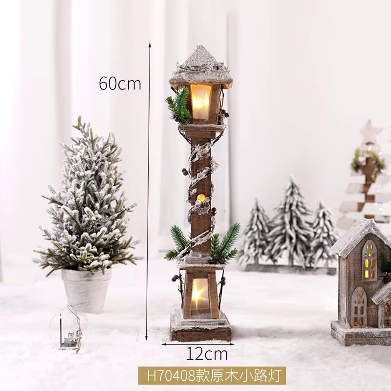 Wooden Christmas Street Light Landscaping Decoration Luminous Cabin Snow Scene House Handmade Landscape Christmas Gifts Navidad