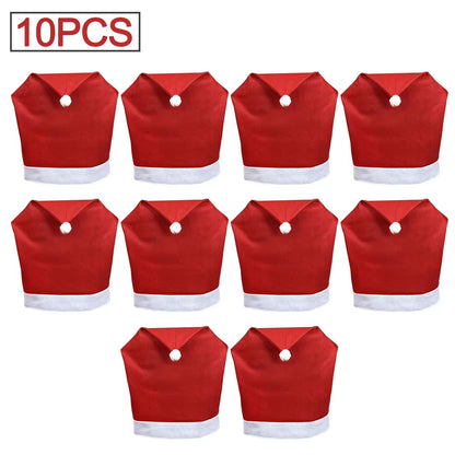 1-10PCS Santa Hat Chair Cover Christmas Table Decoration Santa Hat Home Decoration Christmas Gifts