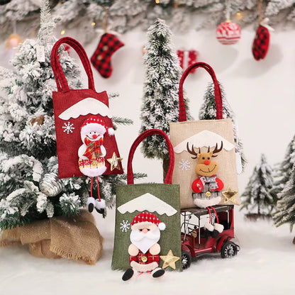 Christmas Gift Candy Bag 3D Santa Snowman Doll Tote Bag New Year Christmas Decorations for Home Reusable Burlap Shopping Bag