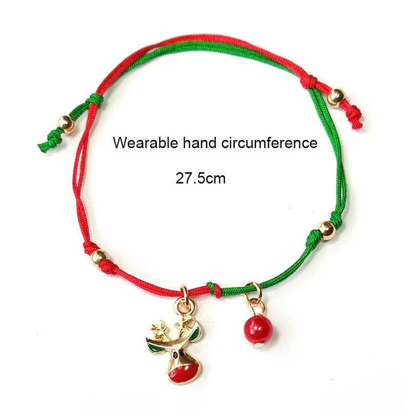 Christmas Theme Braided Rope Bracelet Santa Claus Elk Xmas Tree Alloy Pendant Bracelet Women Kid Gifts Party Jewelry Gifts