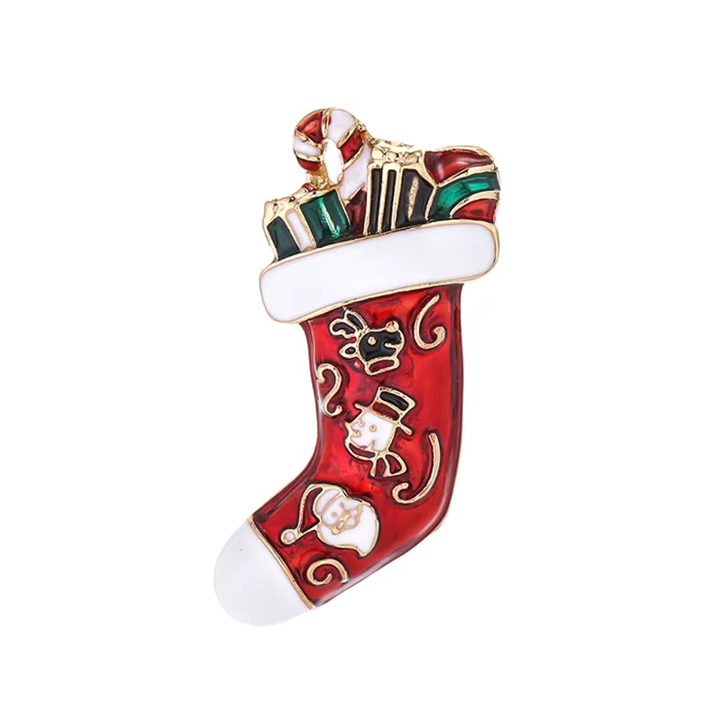 Snowman Elk Gifts Gloves Penguin Santa Pins Brooches Enamel Cartoon Red Hat Merry Christmas Brooch Party Christmas Gifts