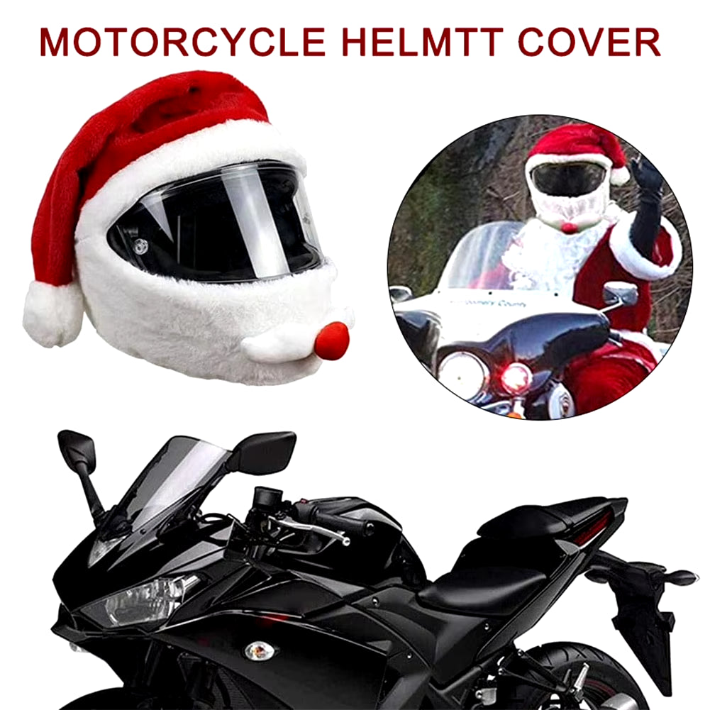 Christmas Motorcycle Full Helmet Plush Cover Santa Cycling Helmet Cover Santa Claus Racing Cap Merry Christmas Decoration Gift