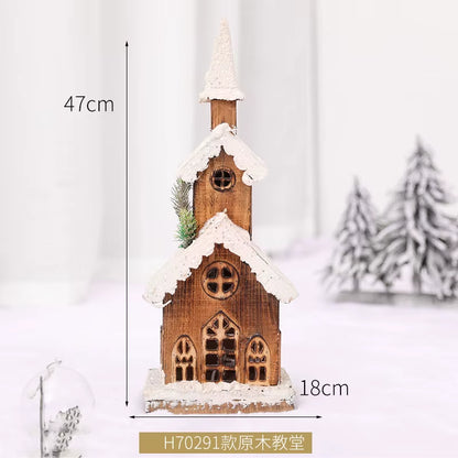 Wooden Christmas Street Light Landscaping Decoration Luminous Cabin Snow Scene House Handmade Landscape Christmas Gifts Navidad