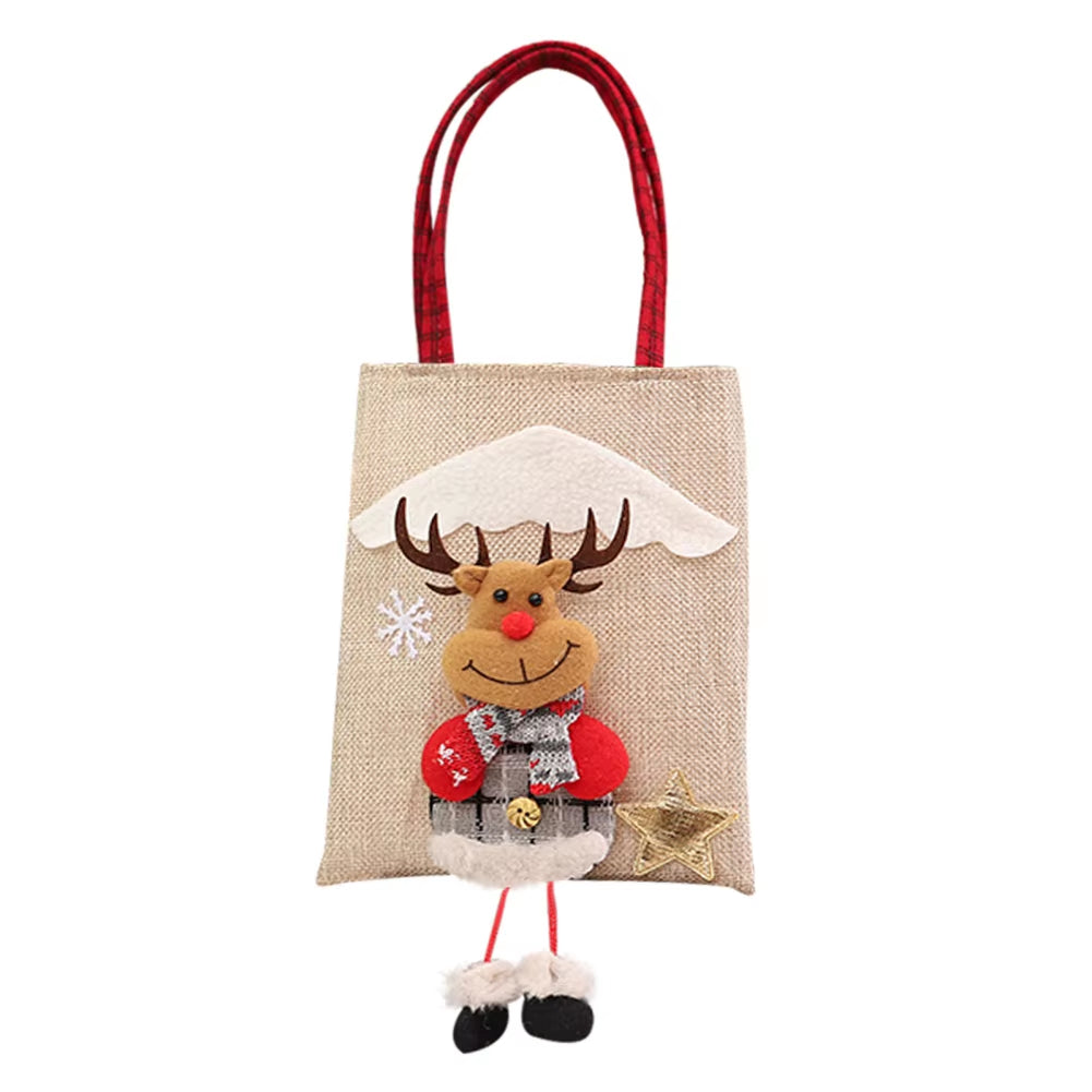 Christmas Gift Candy Bag 3D Santa Snowman Doll Tote Bag New Year Christmas Decorations for Home Reusable Burlap Shopping Bag