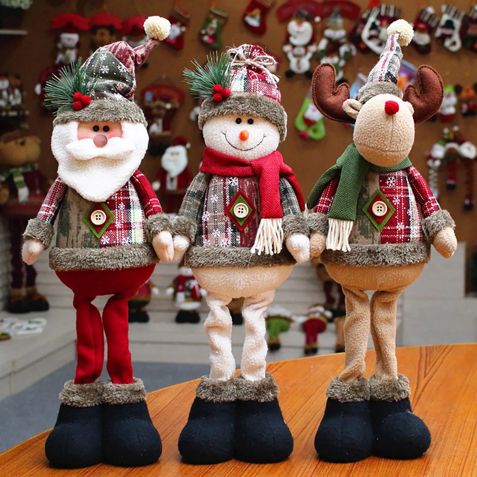 Christmas Santa Snowman-Reindeer Christmas Decoration 2024 Leg Table Mantel Decoration Plush Dolls Christmas Gifts for Kids Baby