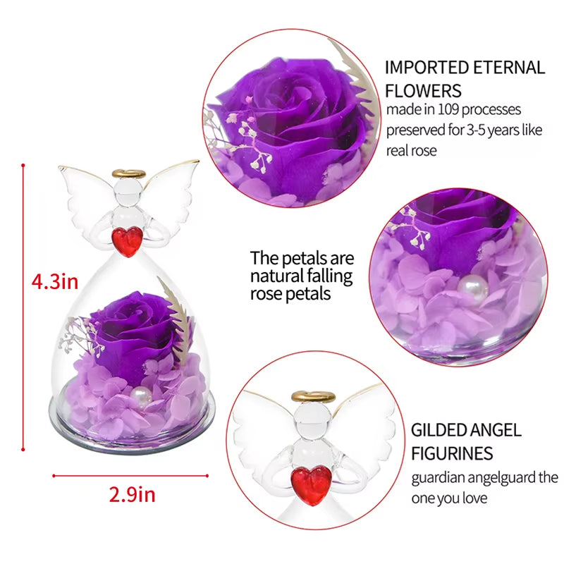 Angel Gifts for Mom Preserved Roses in Glass Forever Eternal Rose Flowers Wedding Birthday Anniversary Valentines Gifts for Her