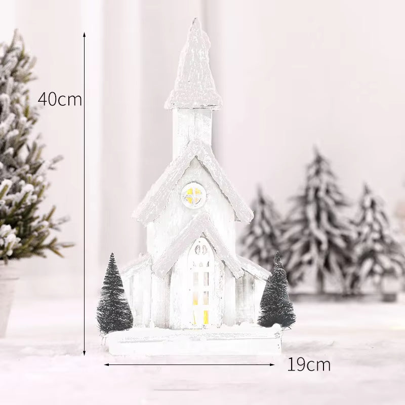 Christmas Wooden Decoration Landscaping Luminous Cabin Snow Scene Street Light House Handmade Landscape Decor Christmas Gifts